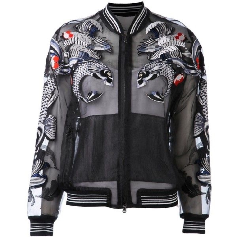 $1,200 Phillip Lim Tattoo Embroidered Organza Varsity Jacket